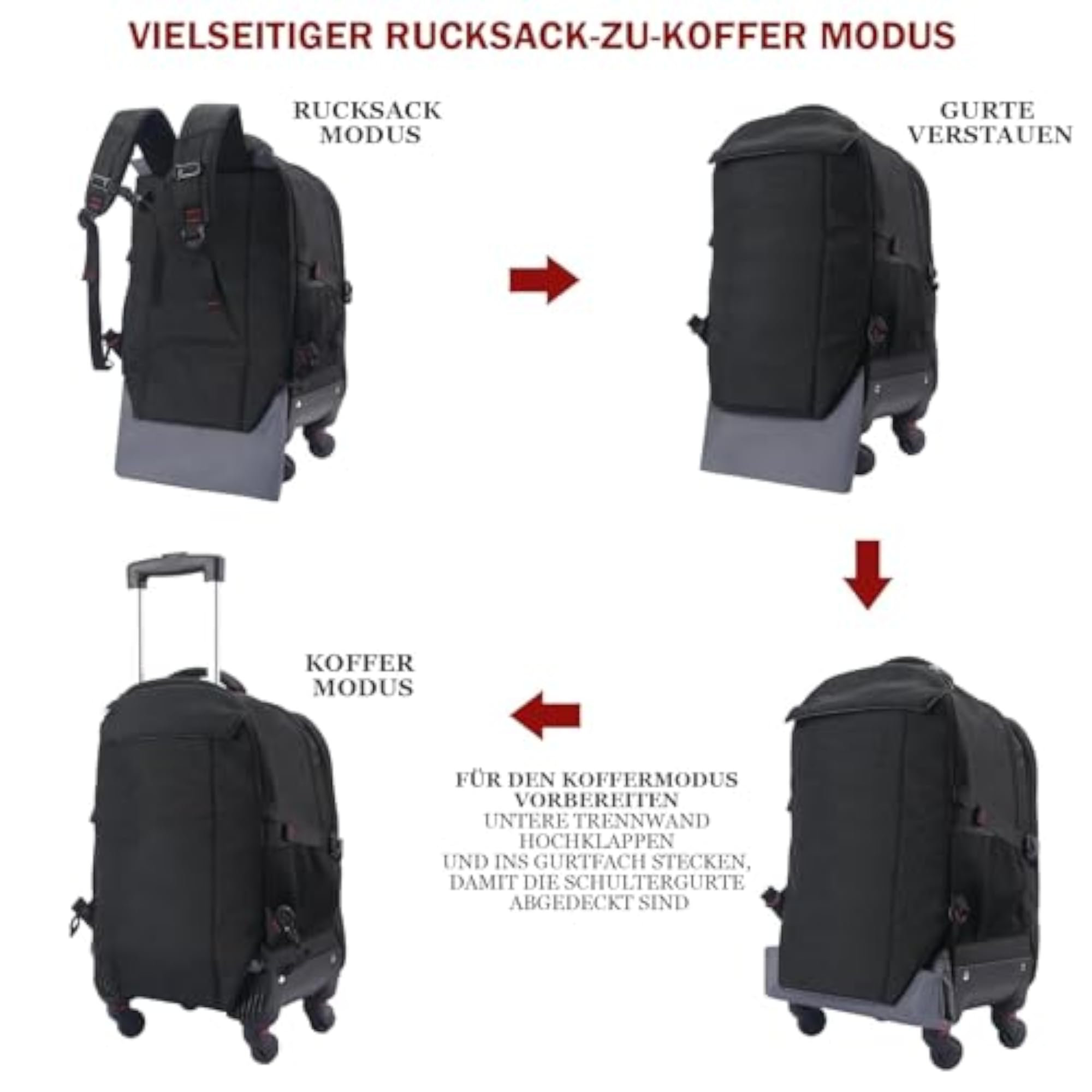 4-Wheel Rolling Backpack for Business Travel